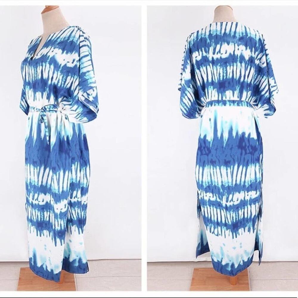 2/$30 NEW Tie Dye Caftan Beach Swim Coverup Maxi Dress - Picture 5 of 15